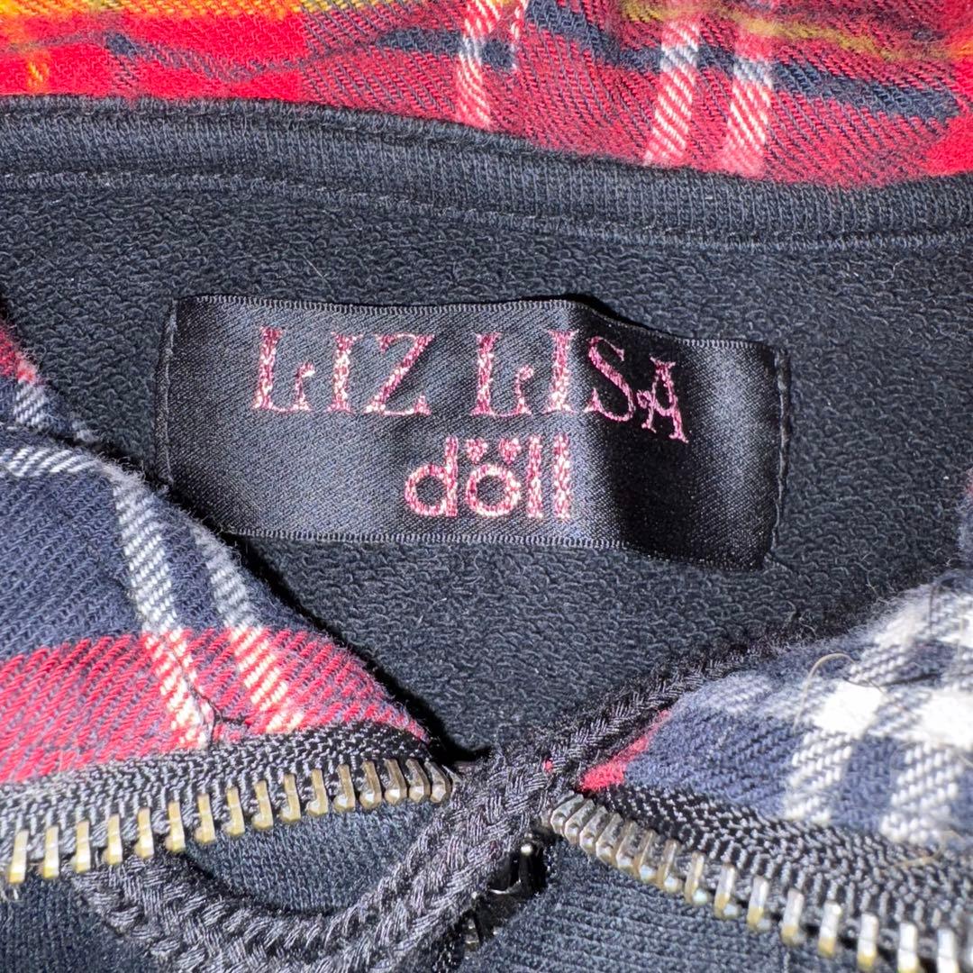 リズリサドール赤黒チェックファーパーカー☆冠星刺繍y2k金ボタン平成ロリギャル