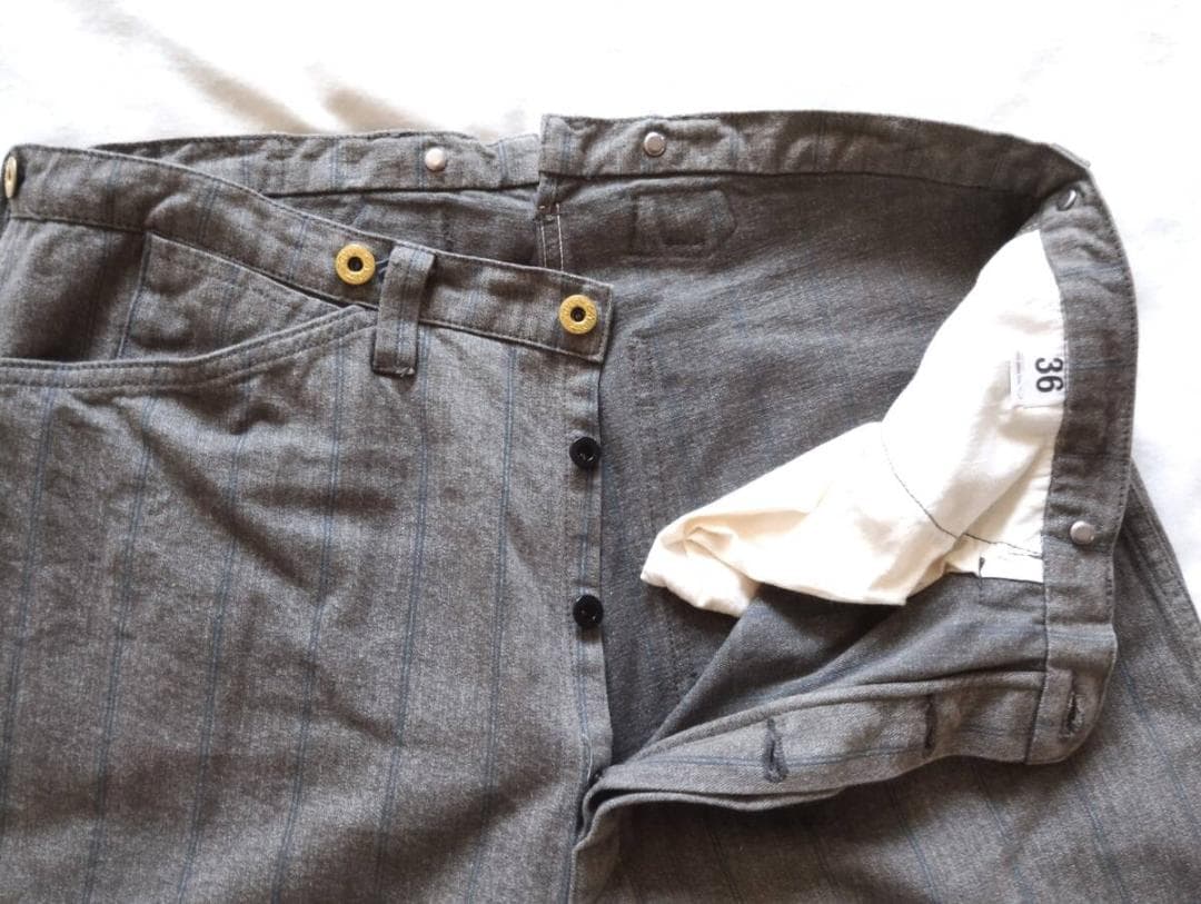 ウエアハウスHeller's Cafe シンチバックグレーストライプワークパンツ