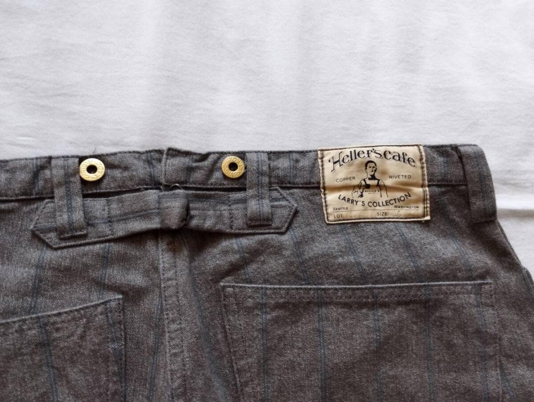 ウエアハウスHeller's Cafe シンチバックグレーストライプワークパンツ