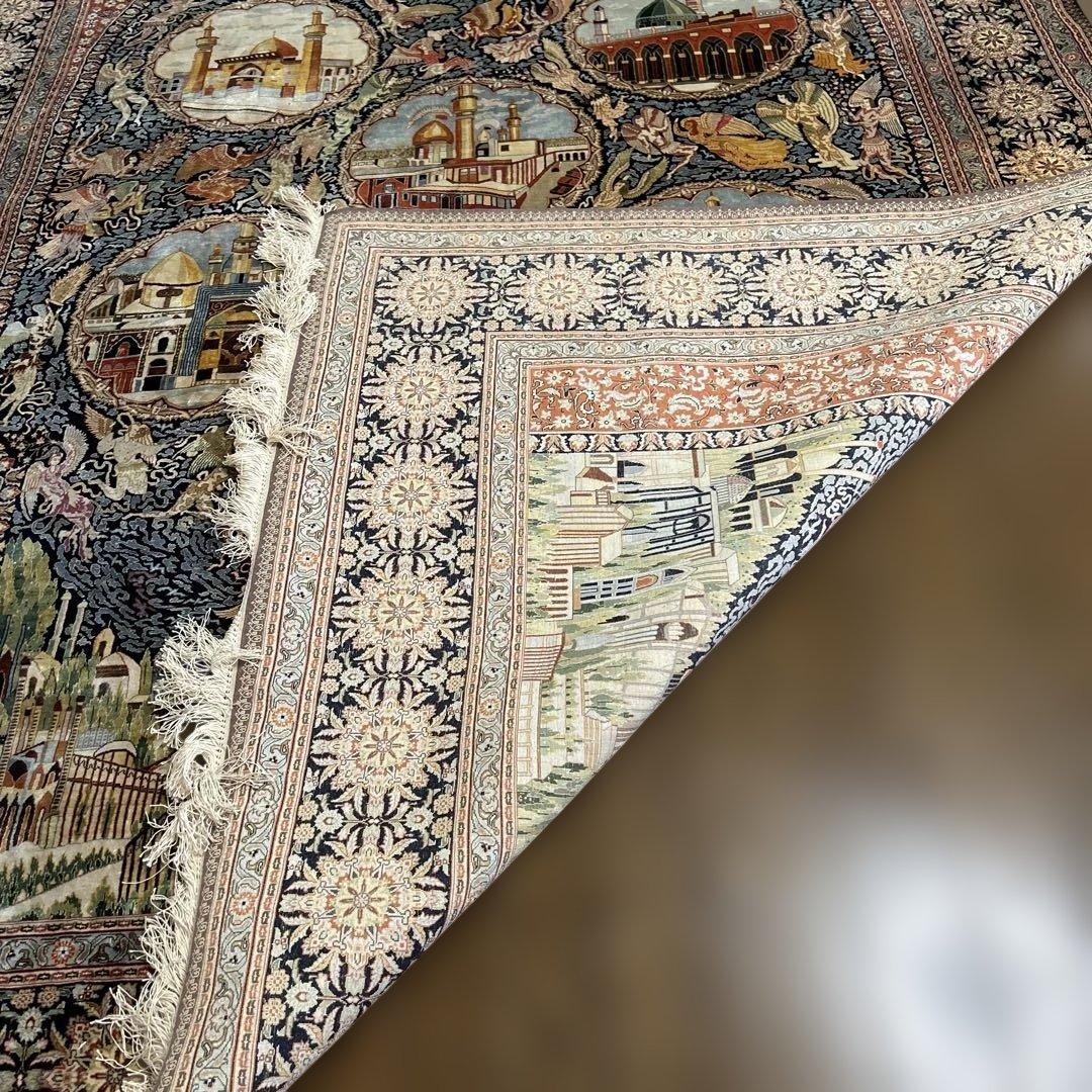 ペルシャ絨毯　宗教的建物細密刺繍ラグ 超美品2100 X1435mm