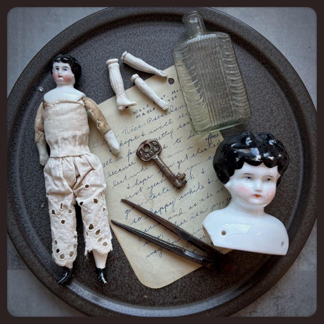 アンティーク　 ジャンクドロワーセット　チャイナヘッドドール　etc