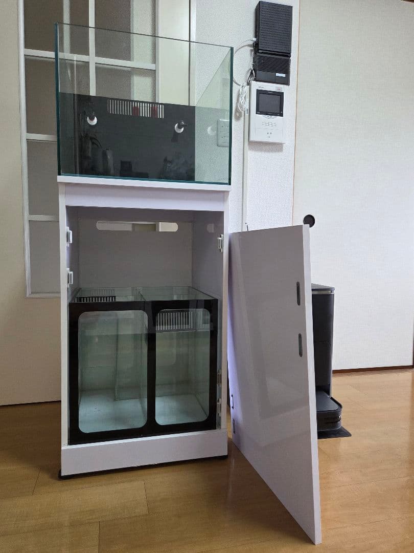 オーバーフロー水槽 透明ガラス 上部フィルター付き