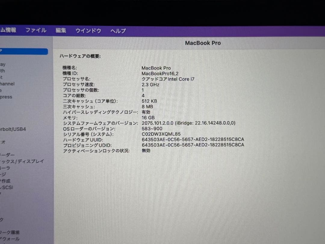 MacBook Pro 2020 13インチ i7 16GB 1TB Apple