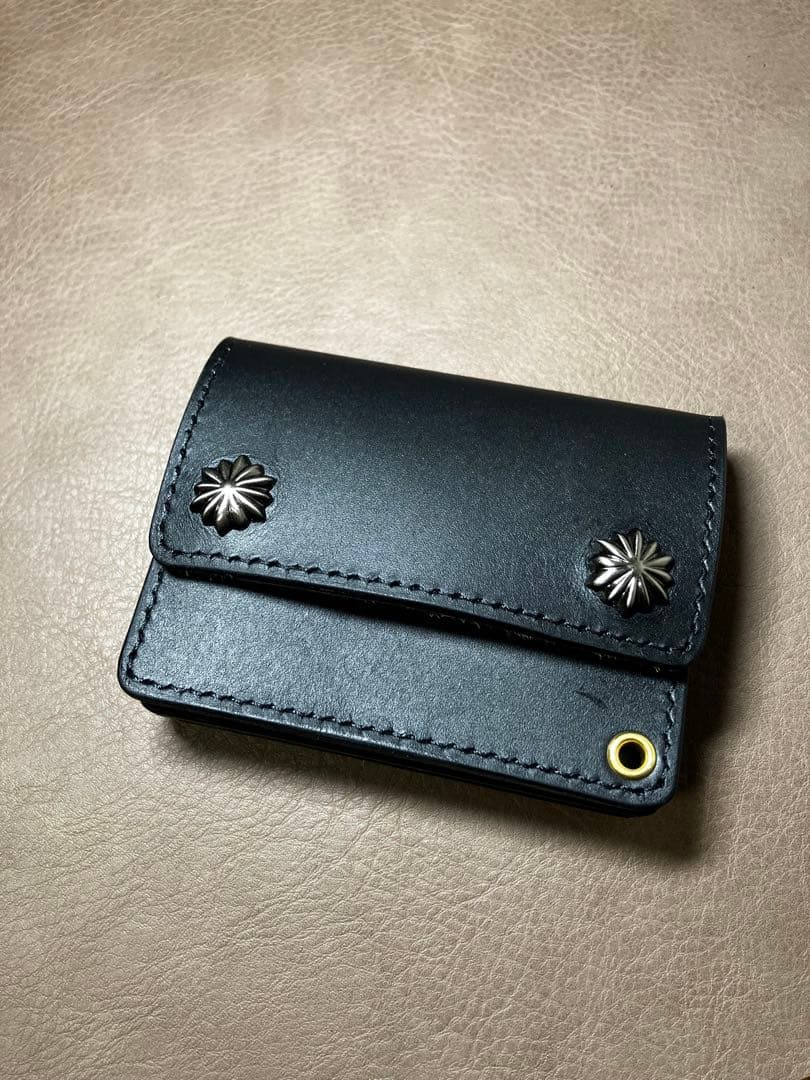 トラッカーウォレット ショート 3層 真鍮 豹柄 ハラコ