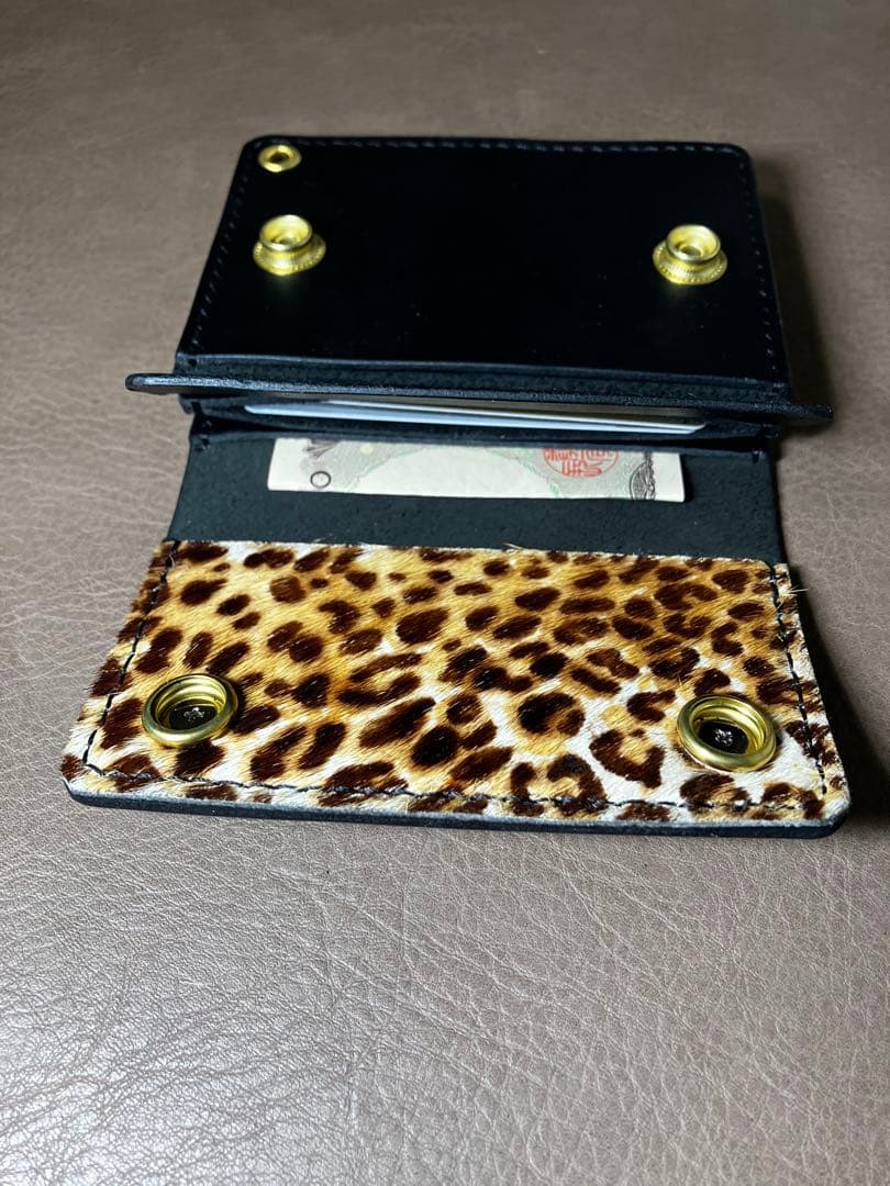 トラッカーウォレット ショート 3層 真鍮 豹柄 ハラコ