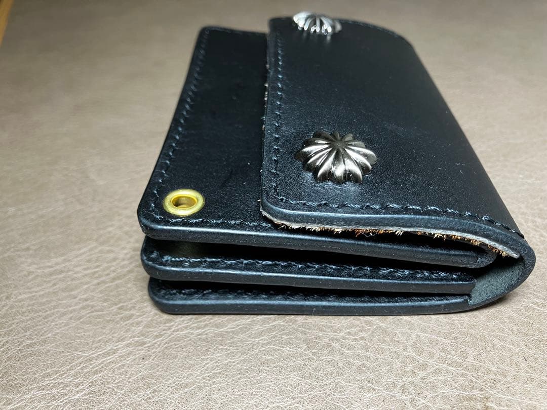 トラッカーウォレット ショート 3層 真鍮 豹柄 ハラコ