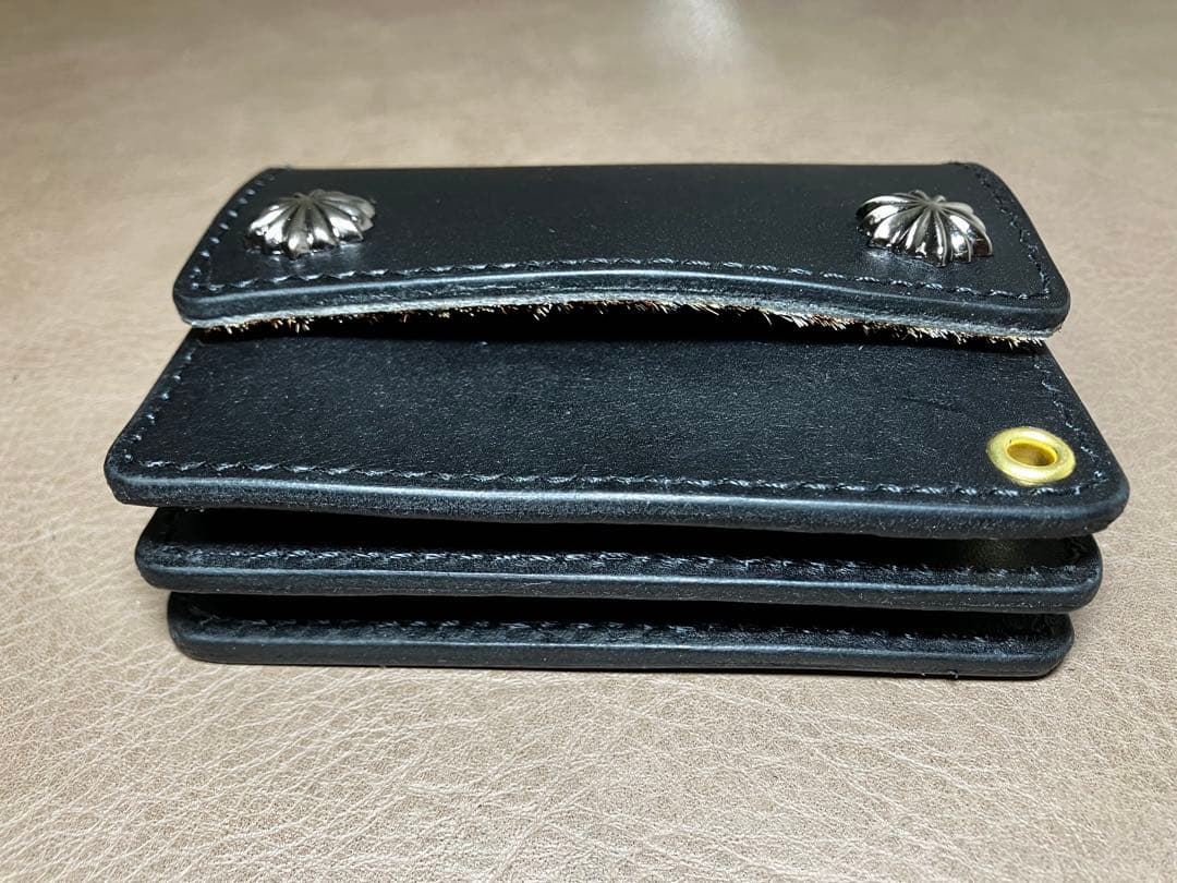 トラッカーウォレット ショート 3層 真鍮 豹柄 ハラコ