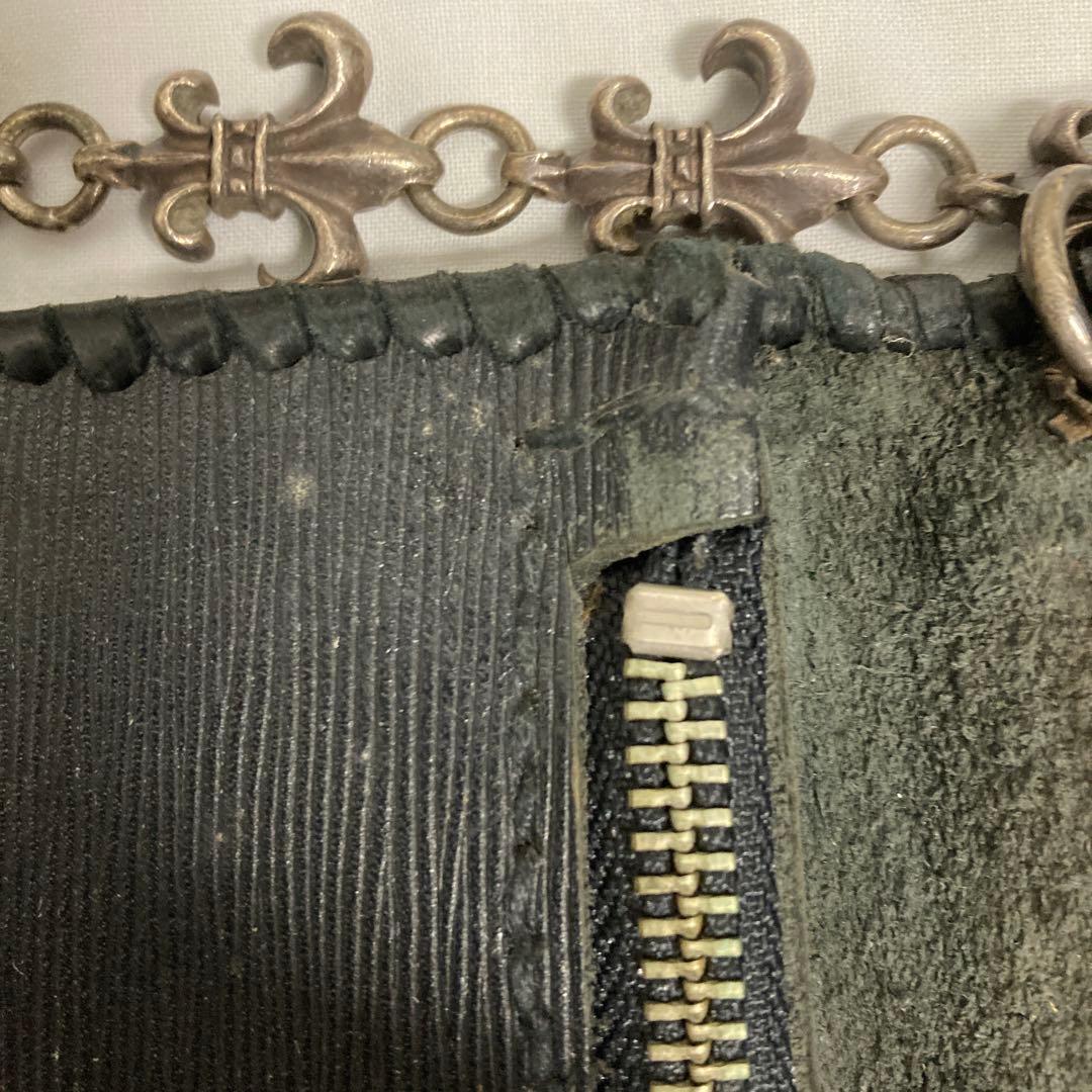 送料込み　黒 レザー シルバーウォレットチェーン　財布