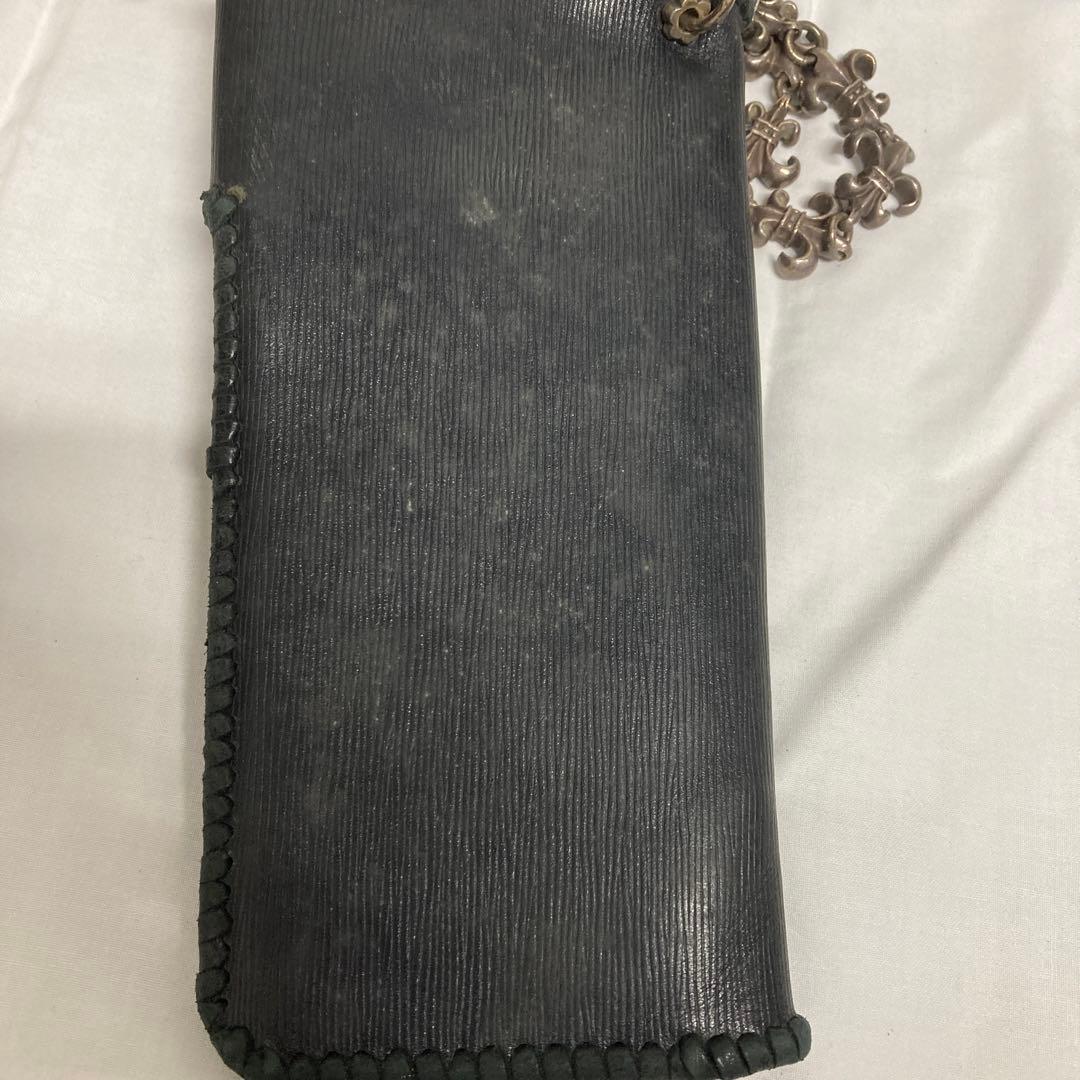 送料込み　黒 レザー シルバーウォレットチェーン　財布