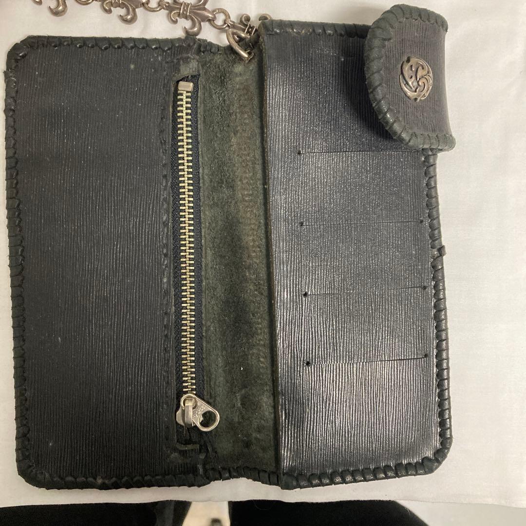送料込み　黒 レザー シルバーウォレットチェーン　財布