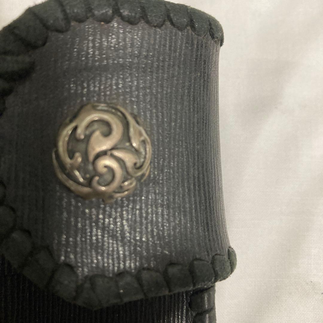 送料込み　黒 レザー シルバーウォレットチェーン　財布