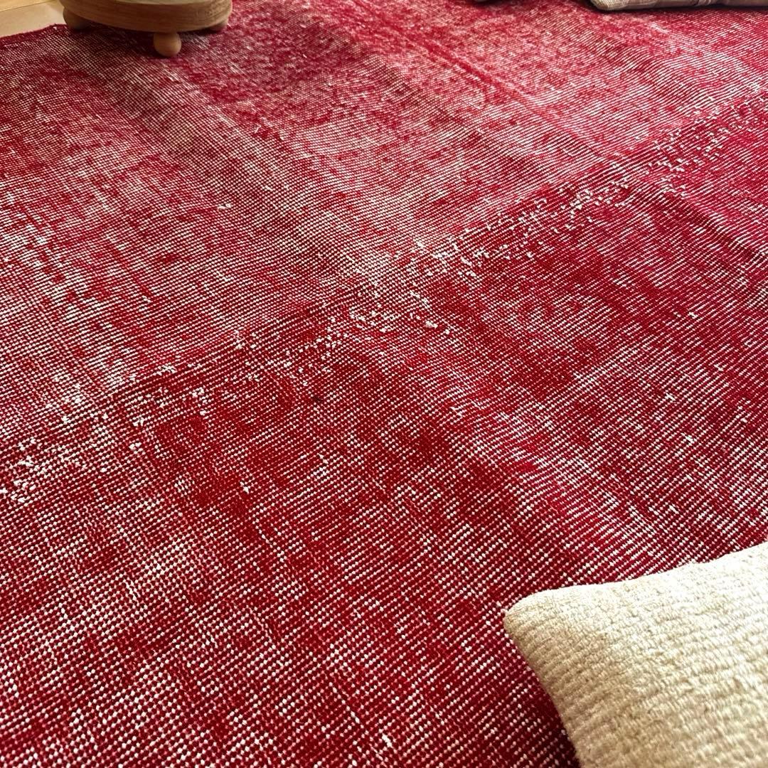 121×205 レッドオーバーダイ　ワンカラーラグ　トルコヴィンテージラグ