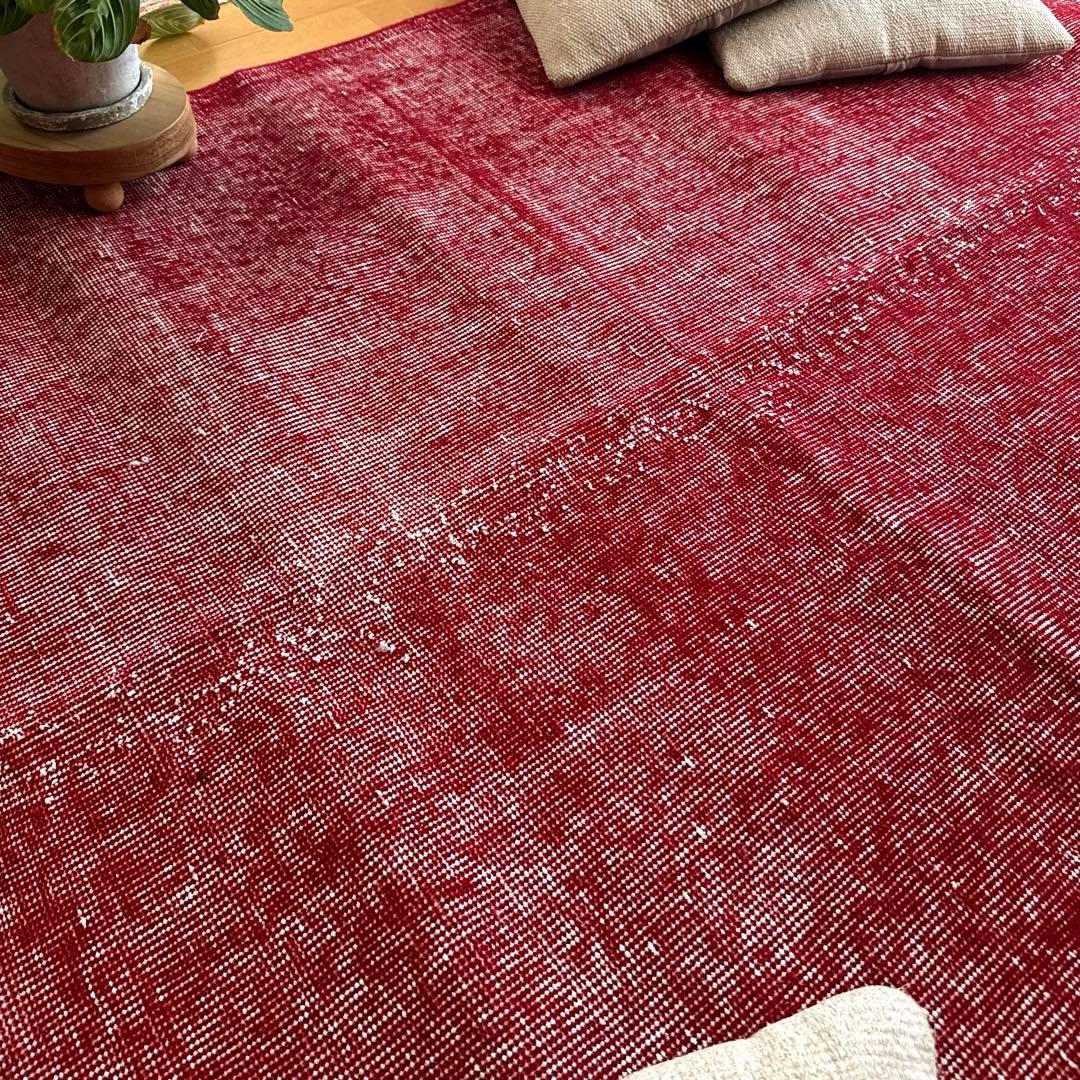 121×205 レッドオーバーダイ　ワンカラーラグ　トルコヴィンテージラグ