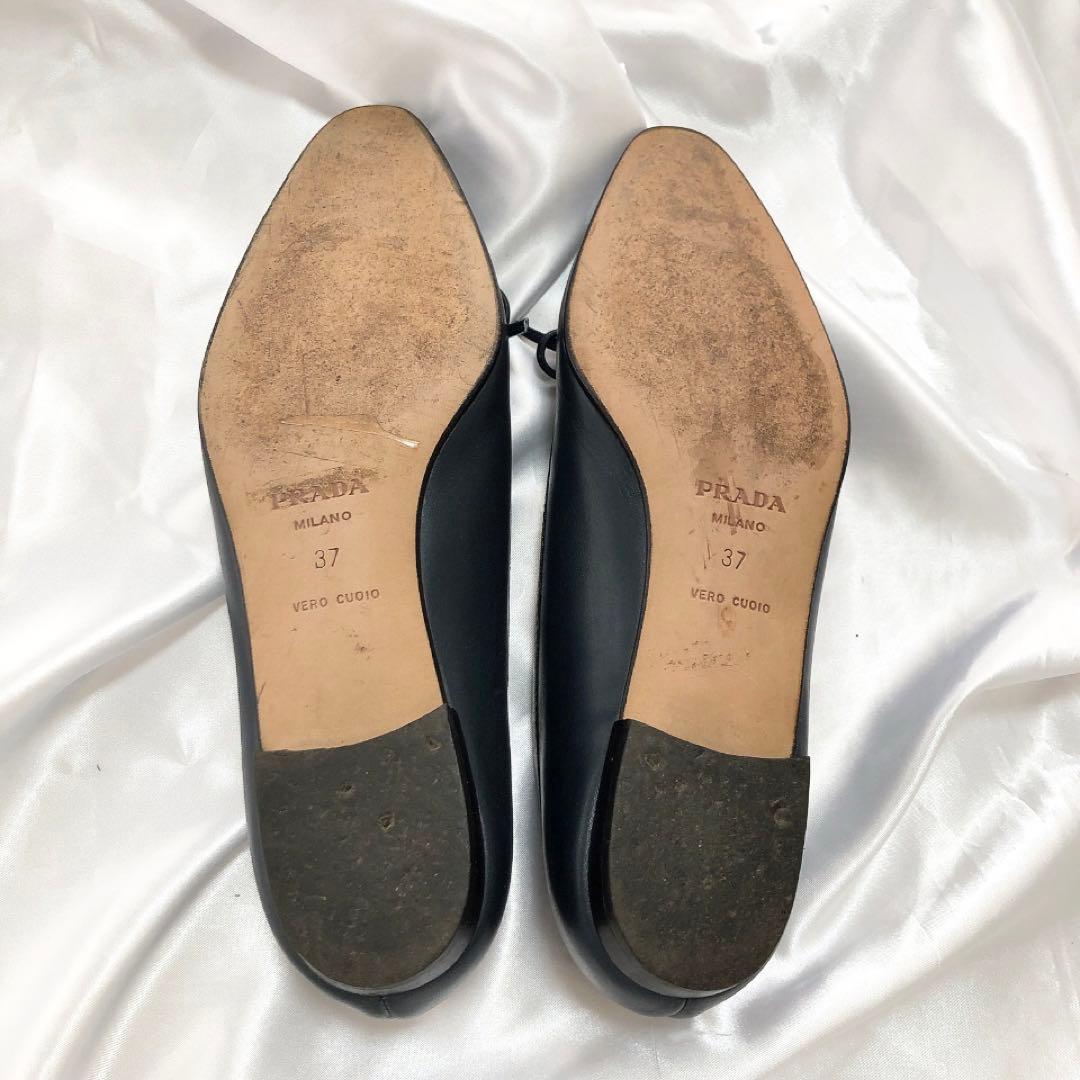 【美品】PRADA プラダ リボンパンプス ローヒール バレエシューズ 37