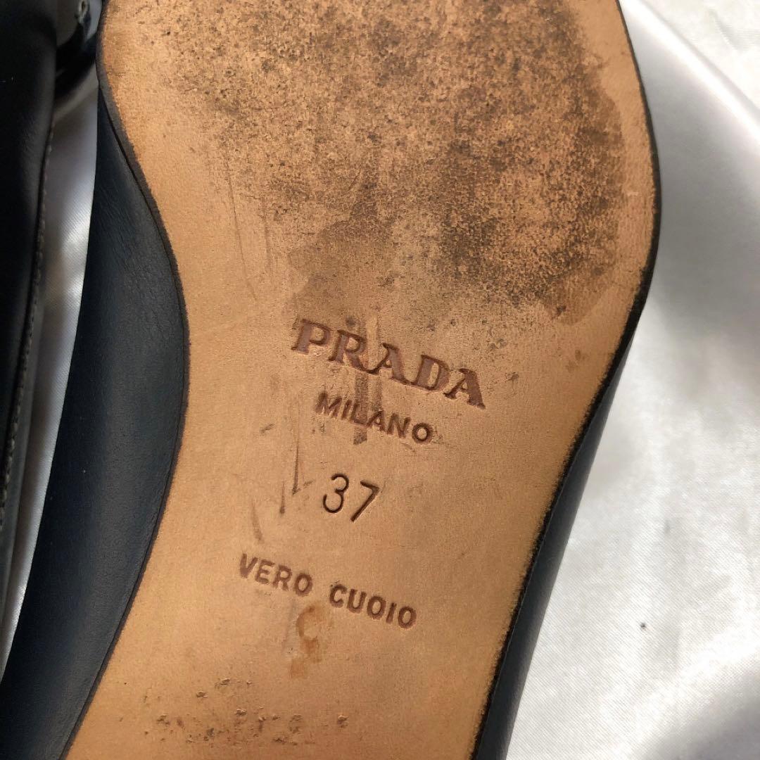 【美品】PRADA プラダ リボンパンプス ローヒール バレエシューズ 37