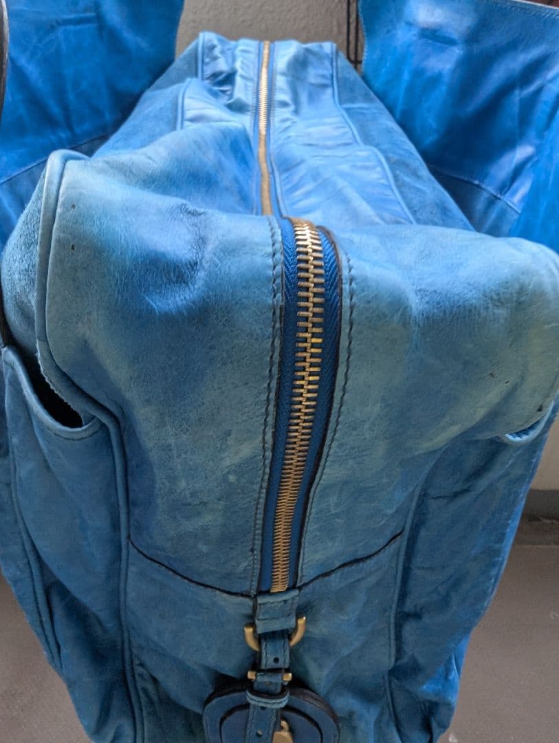 MULBERRY青いレザー ボストンバッグ 388085