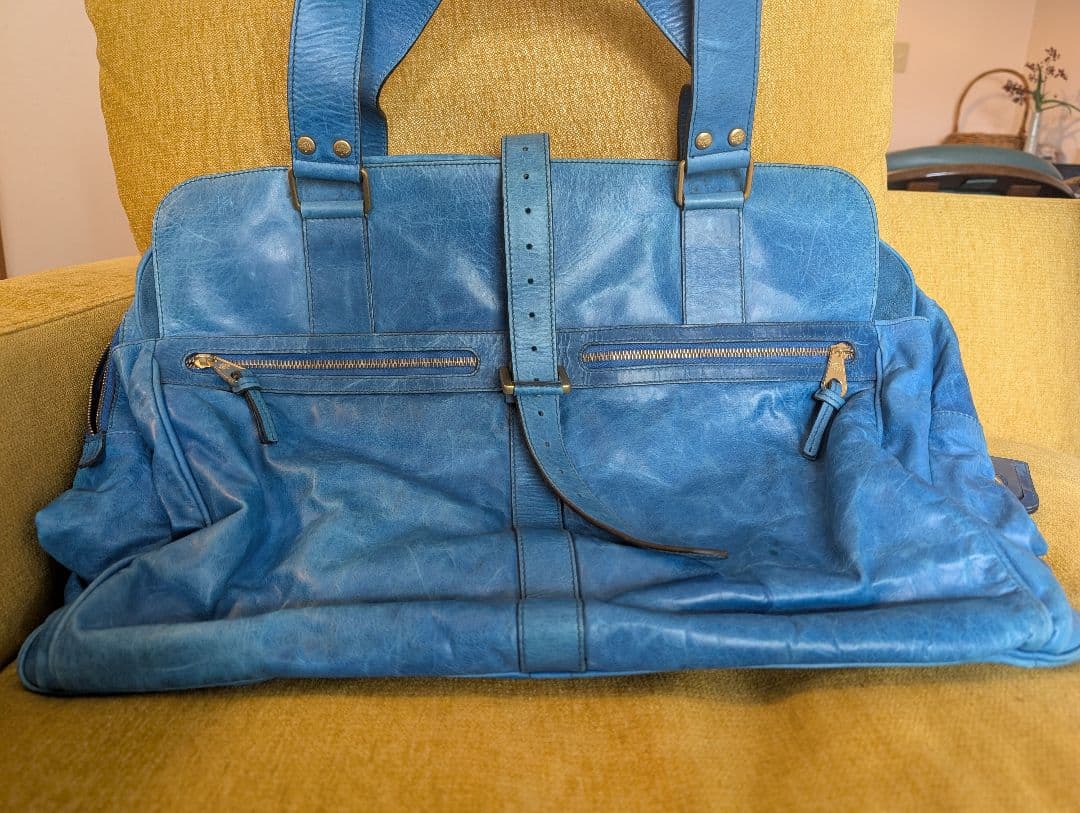 MULBERRY青いレザー ボストンバッグ 388085