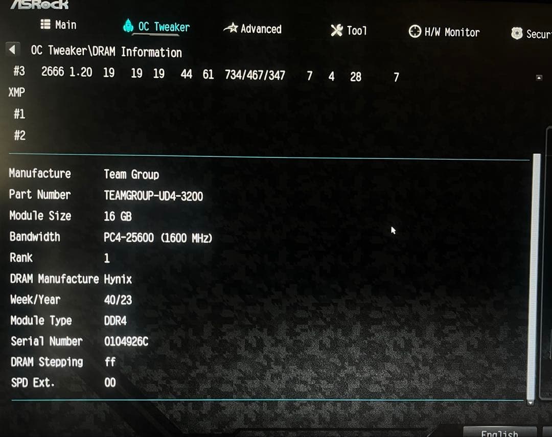 【動作確認済】TEAM DDR4 3200MHz 16GB ×1 メモリ
