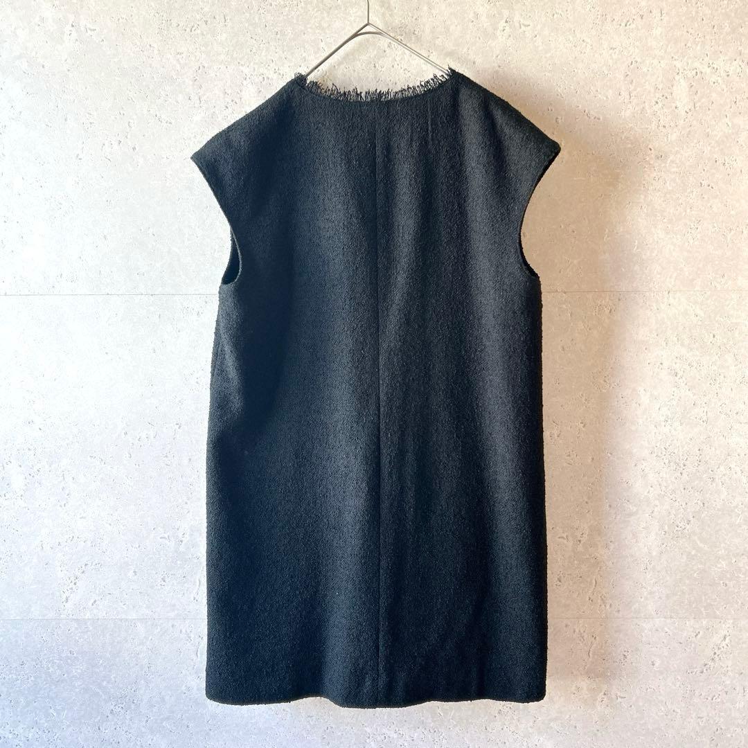 M.Fil エムフィル/ミカコナカムラ　ツイードフリンジロングジレブラック 38