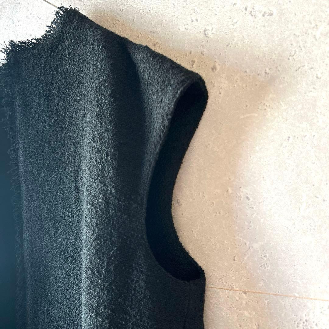 M.Fil エムフィル/ミカコナカムラ　ツイードフリンジロングジレブラック 38