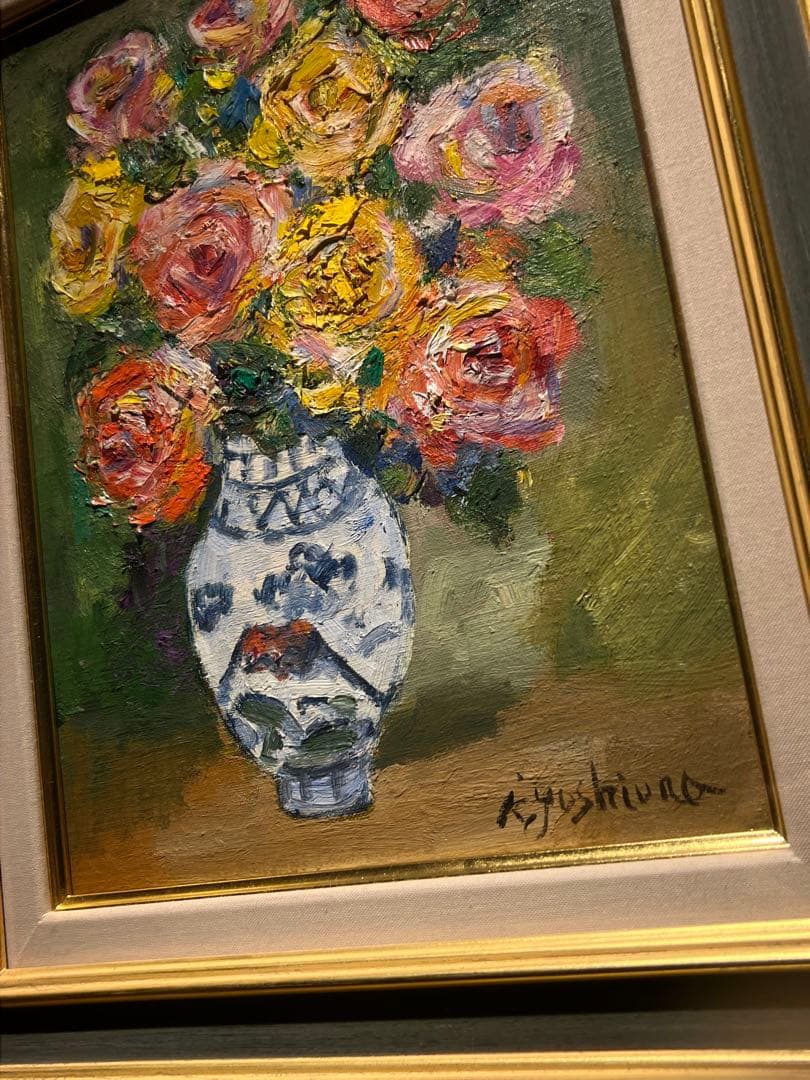 肉筆油彩画【薔薇】直筆サインあり