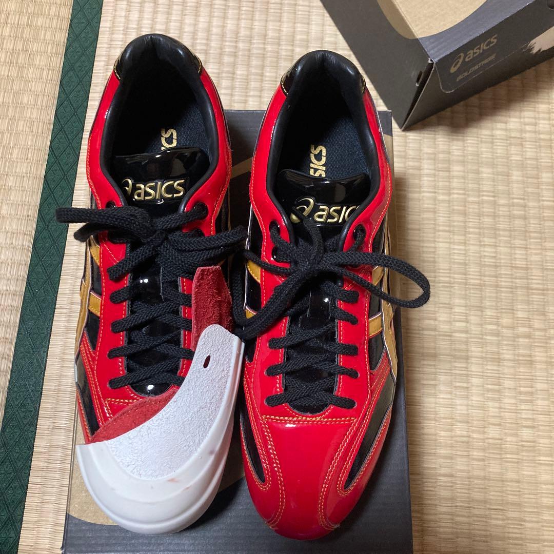 asics ゴールドステージオーダースパイク エナメルレッド/ブラック/ゴールド