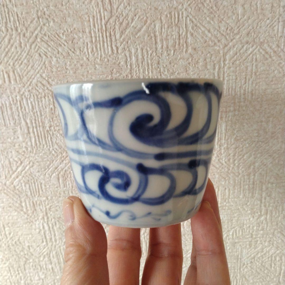 古伊万里染付渦潮文蕎麦猪口江戸時代