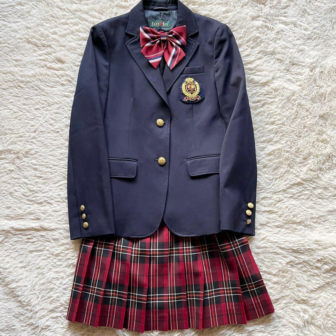 EASTBOY 紺ブレ ジャケット9号 チェックスカート11号　リボン　セット