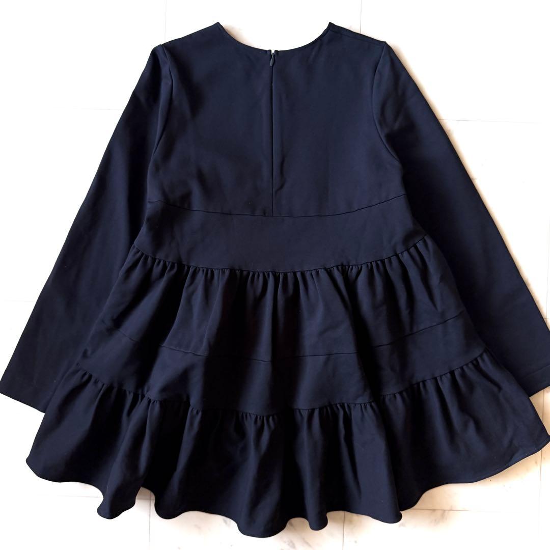 美品 ヨリ yori ぬくぬくヘムフリルブラウス ネイビー ティアードカットソー