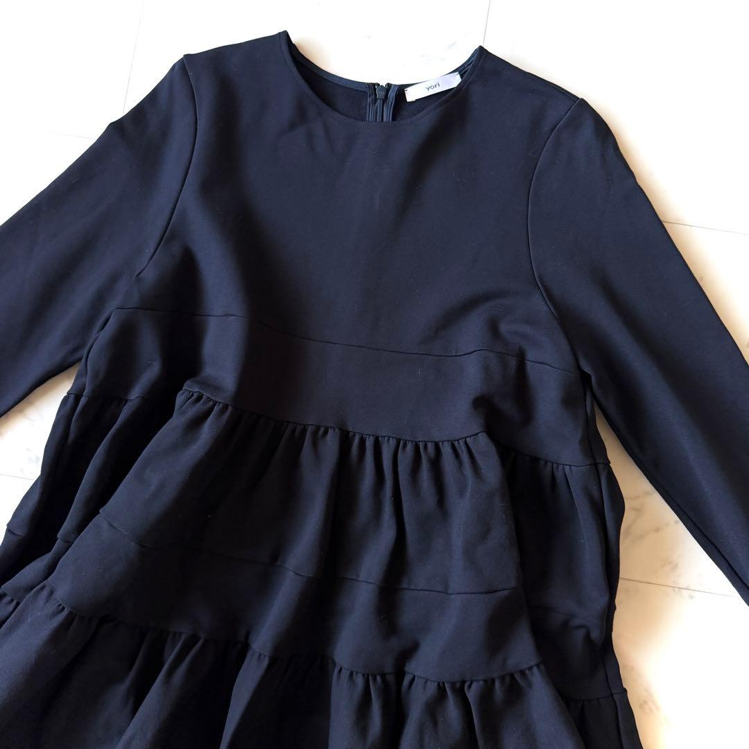 美品 ヨリ yori ぬくぬくヘムフリルブラウス ネイビー ティアードカットソー
