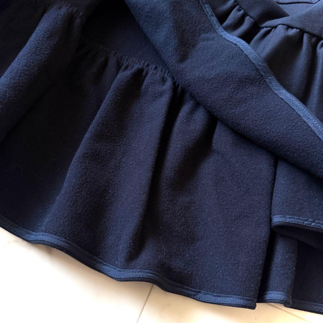 美品 ヨリ yori ぬくぬくヘムフリルブラウス ネイビー ティアードカットソー