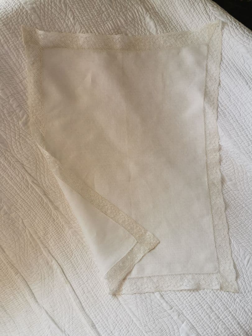 アンティークフランス ローンクロス ヴァレンシエンヌ水玉レース装飾 ランナー