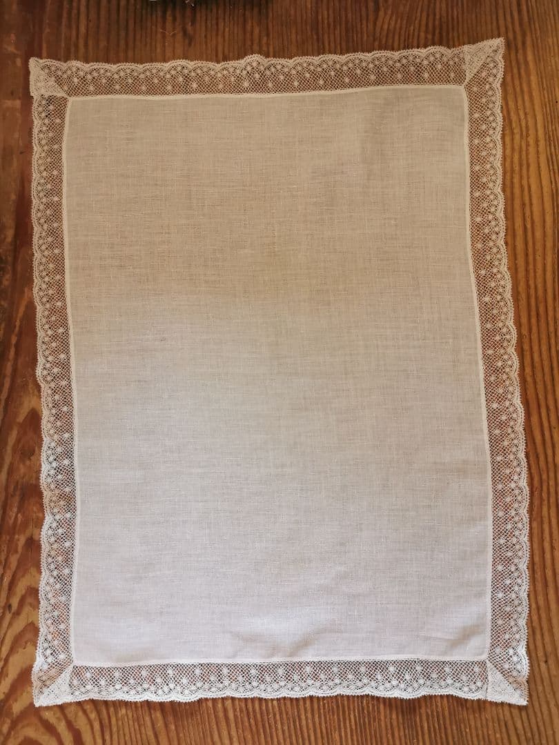 アンティークフランス ローンクロス ヴァレンシエンヌ水玉レース装飾 ランナー