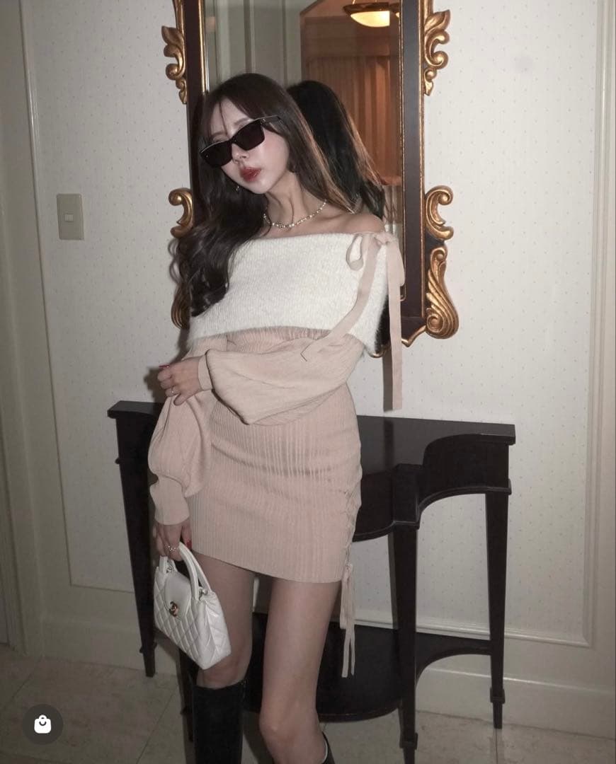 【amerge】 feather offshoulder onepiece