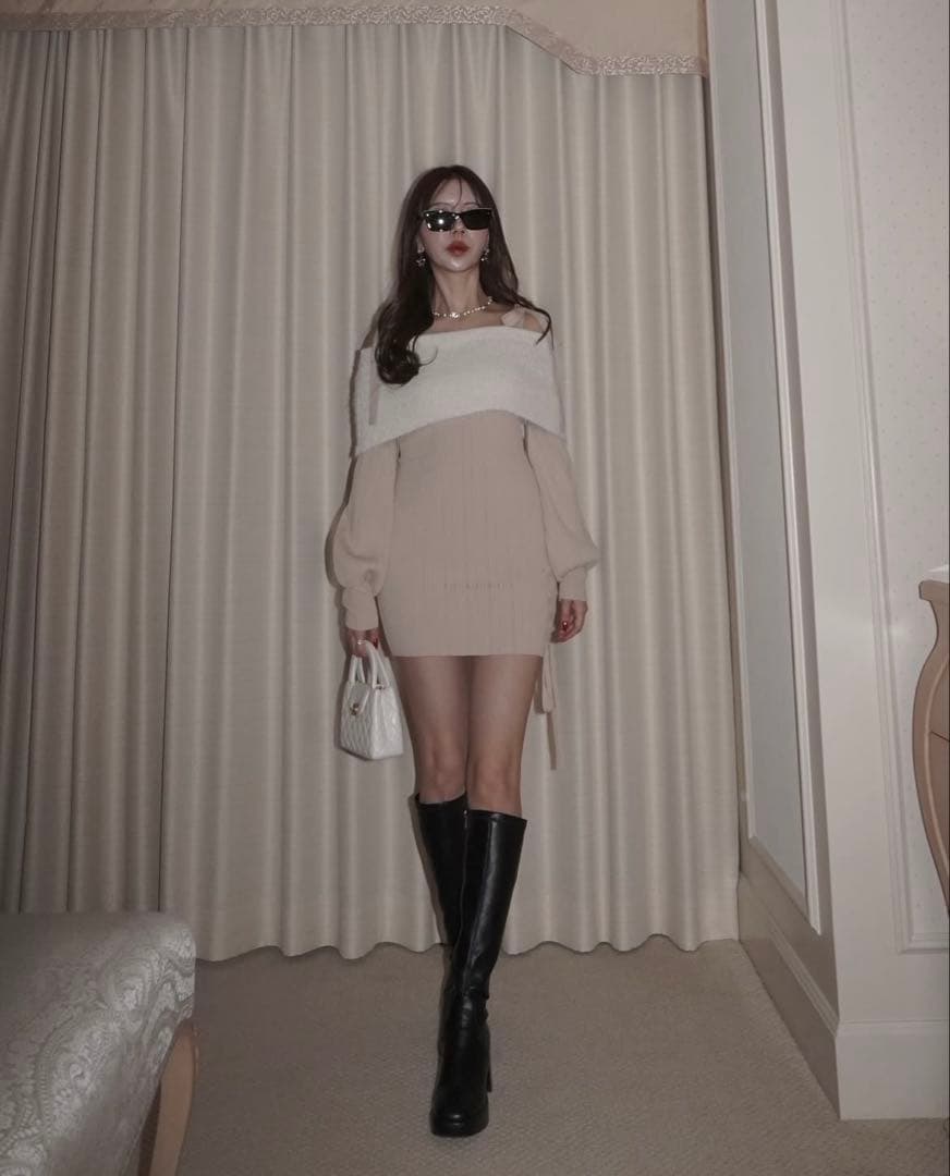 【amerge】 feather offshoulder onepiece