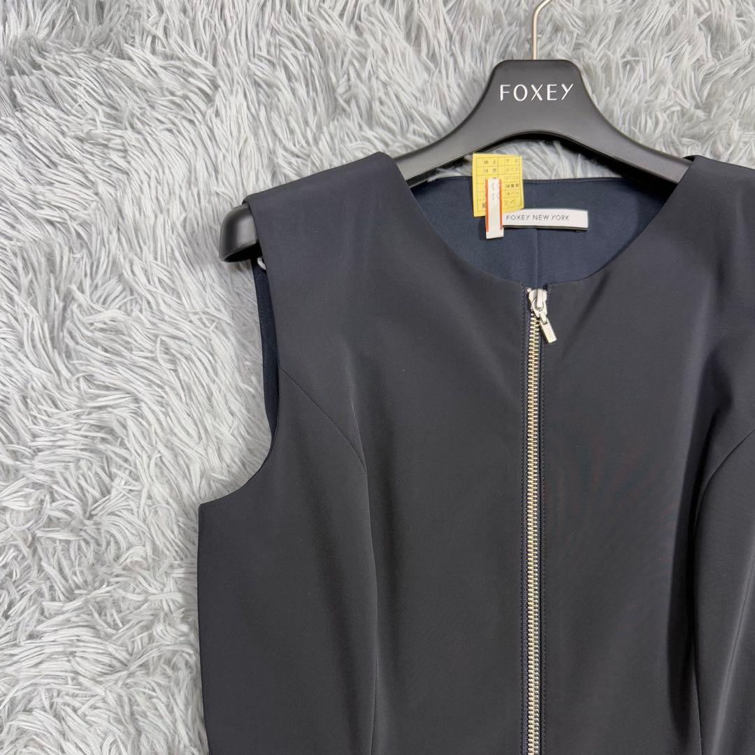 極美品✨フォクシー 42 レイニーフロントジップ ワンピースドレス ミッドナイト