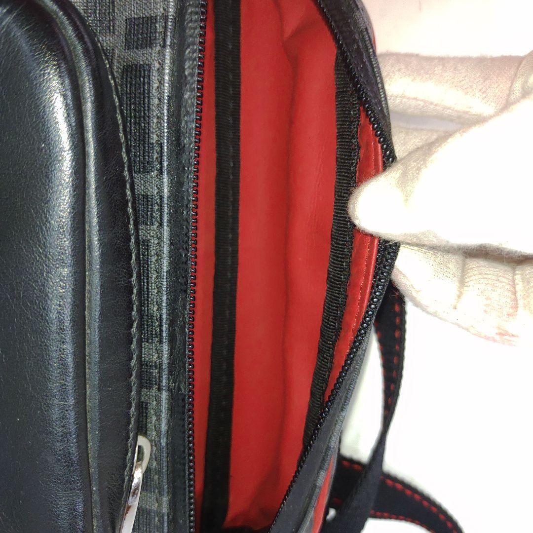 【美品】フェンディ ウエストポーチ ボディバッグ レザー×PVC FF柄 黒