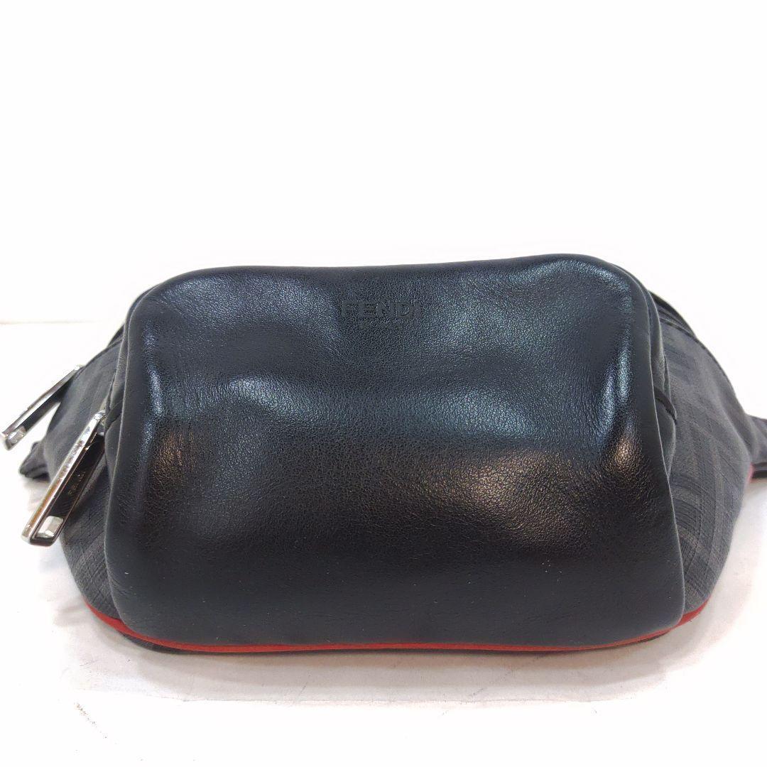 【美品】フェンディ ウエストポーチ ボディバッグ レザー×PVC FF柄 黒