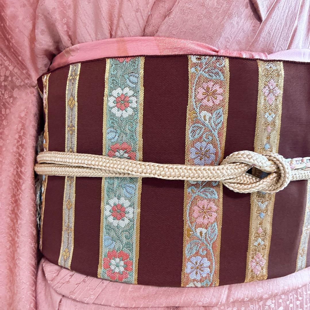 単衣　色無地フルセット　着物　正絹　しつけ糸付き　枝葉地紋　G15