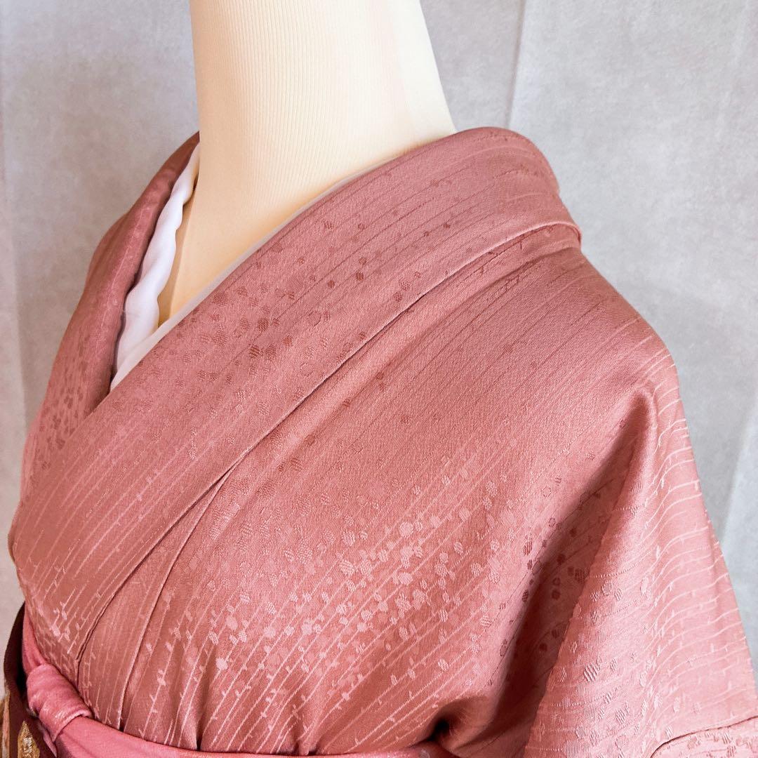 単衣　色無地フルセット　着物　正絹　しつけ糸付き　枝葉地紋　G15