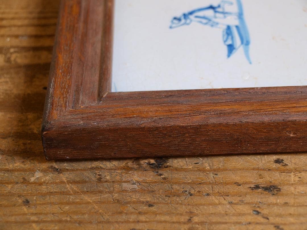 デルフトタイル そり遊び 何かを運ぶ人 帽子落ちてますよ 木製フレーム/J543