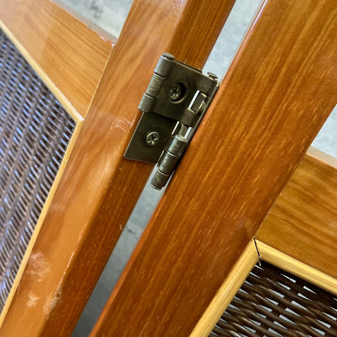 昭和レトロ エスニック 木製 3連 ラタンパーテーション 間仕切り 仕切り