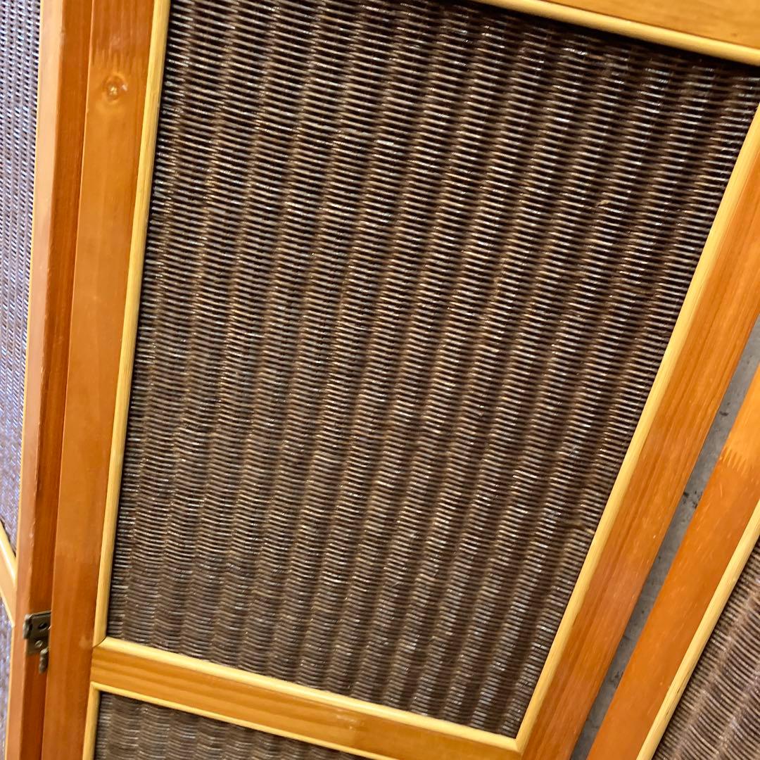 昭和レトロ エスニック 木製 3連 ラタンパーテーション 間仕切り 仕切り