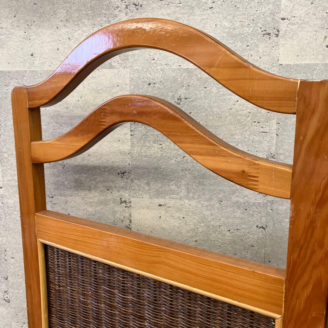 昭和レトロ エスニック 木製 3連 ラタンパーテーション 間仕切り 仕切り