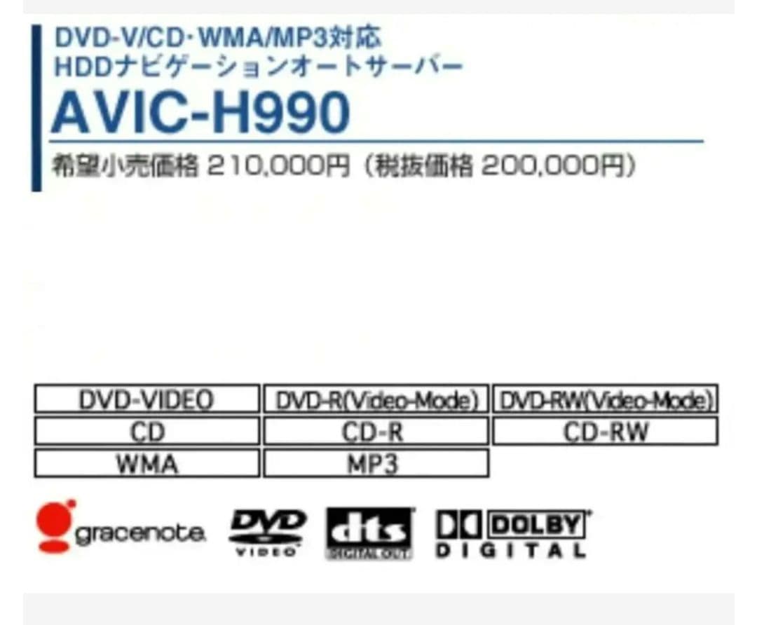 希少カロッツェリア AVH-P9DVAⅡ AVIC-H990 動作確認済み