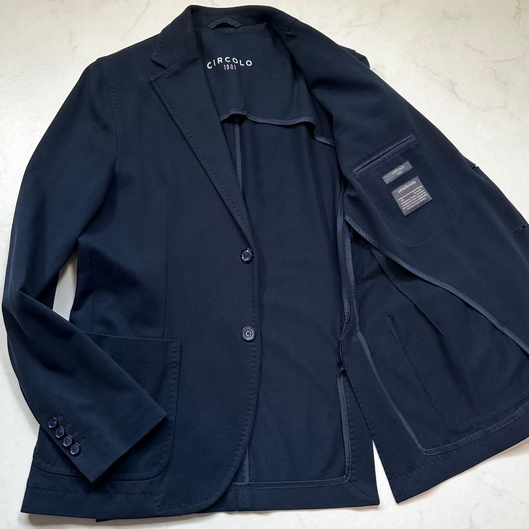 XL相当◎チルコロ 鹿の子 ジャージージャケット コットンピケ 紺 50 現行品