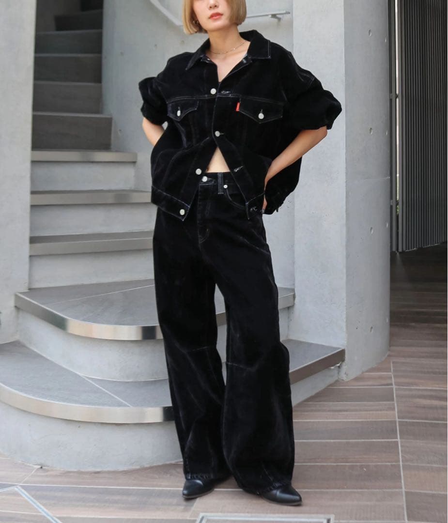 Ungrid フロッキー起毛デニムジャケット&カーブデニム