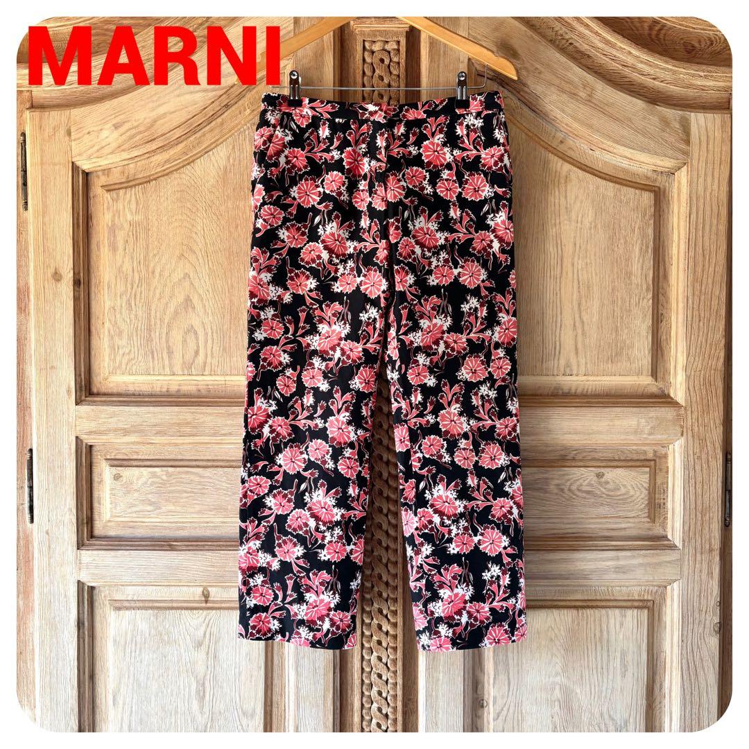 MARNI 花柄パンツ 40 ブラック コーラル　フラワーマーケット　ボタニカル