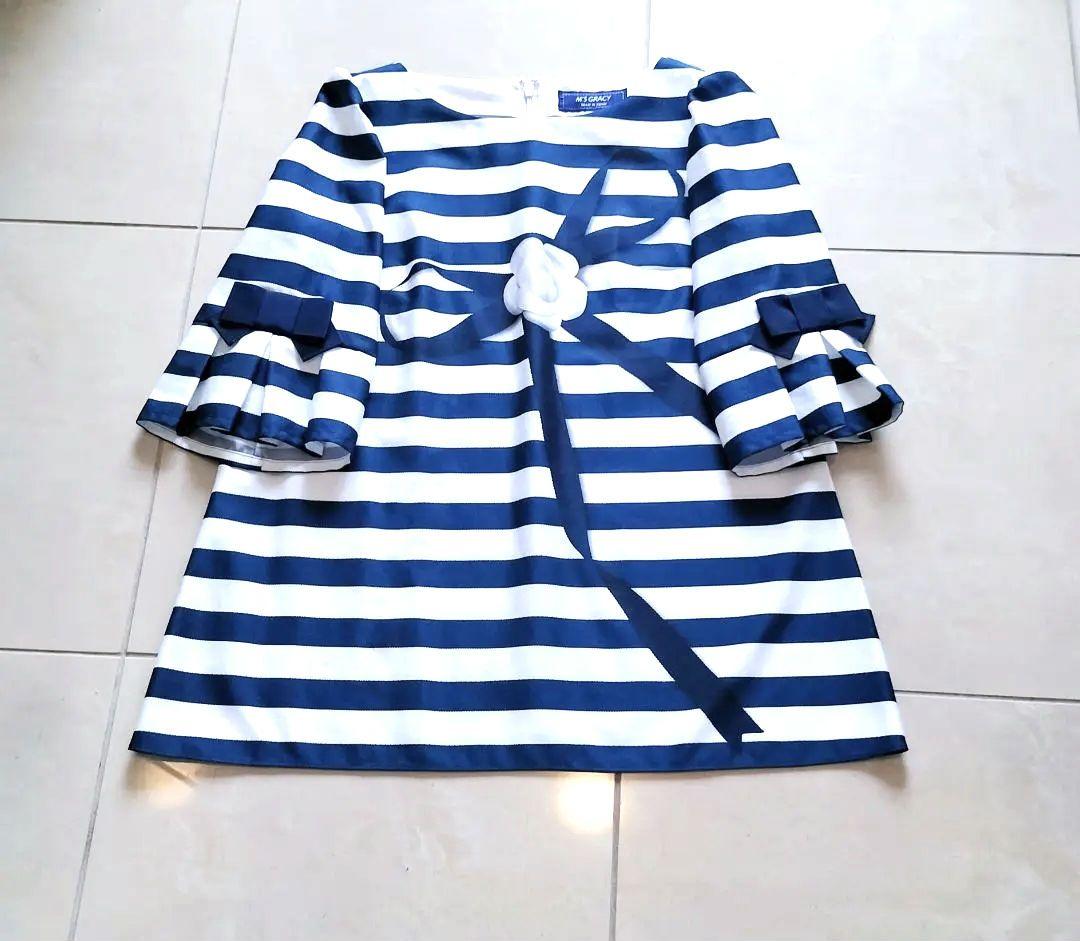 ♥新品並み♥M'S GRACY✾カメリア•リボン柄✾ボーダーチュニック✾ブラウス