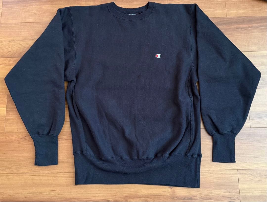 は*る様 90s USA製 チャンピオン 黒 リバースウィーブ 極美品 サイズL